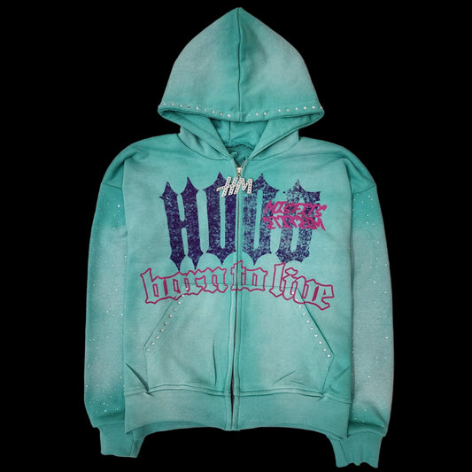 Born to live (aqua blue ) zip up